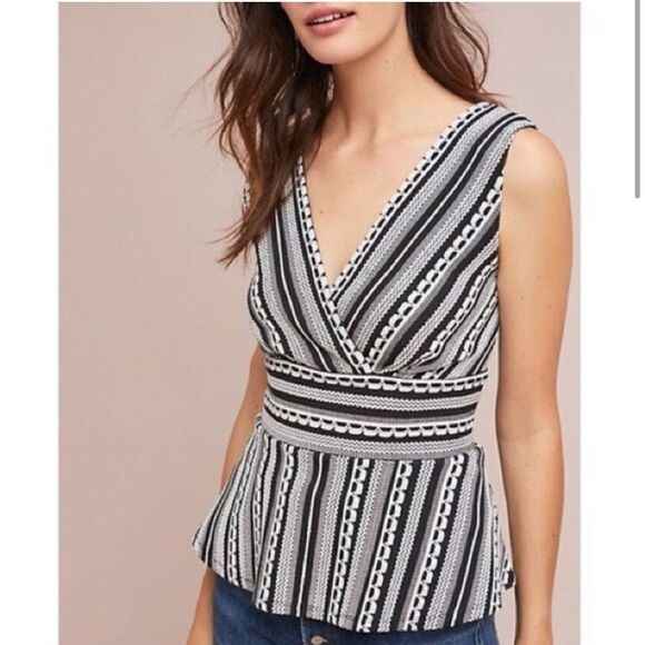 ANTHROPOLOGIE Vanessa Virginia black and white Upton peplum tank top SP - Picture 1 of 8